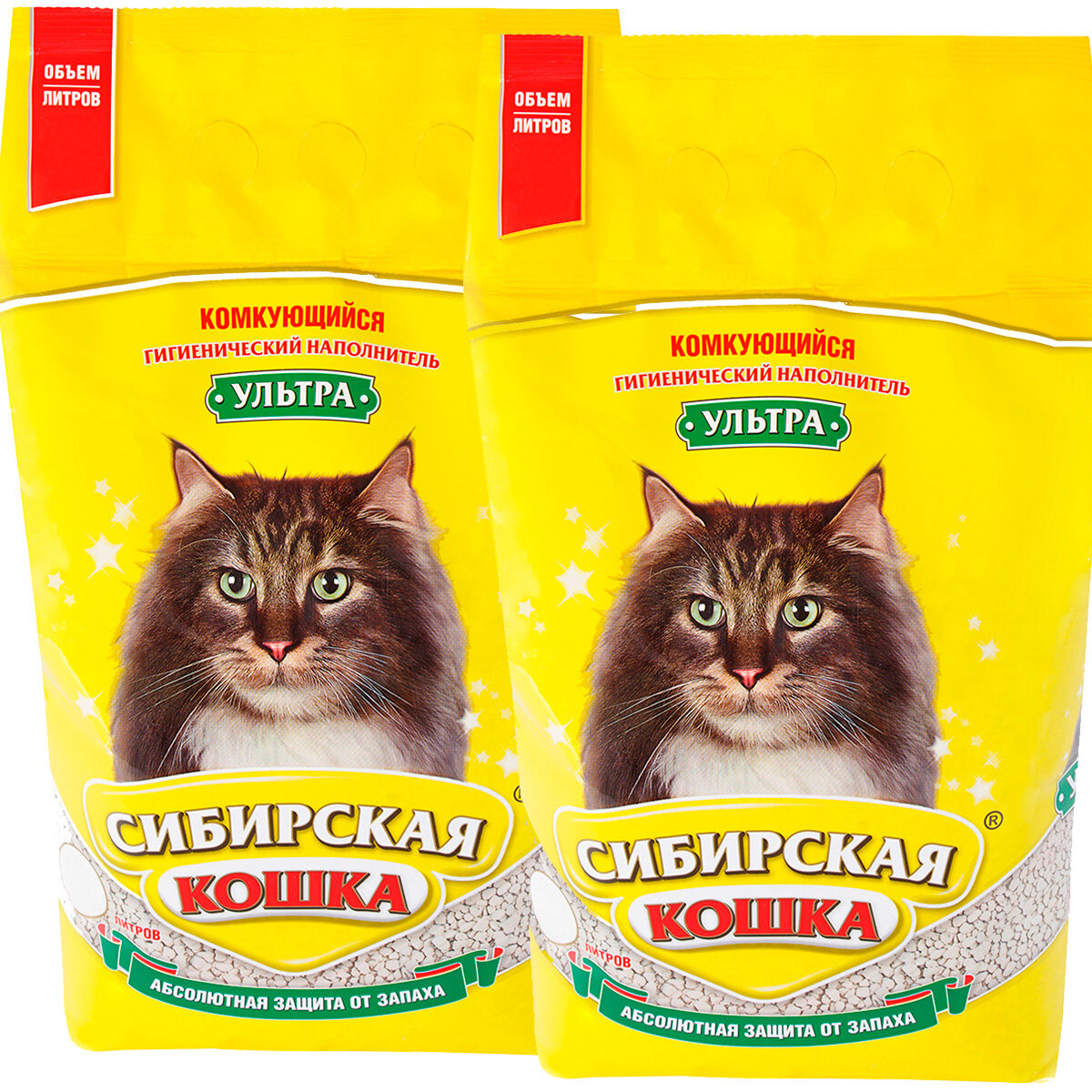 Сибирская кошка ультра наполнитель комкующийся для туалета кошек (20 + 20 л)