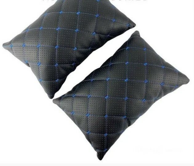 фото Подушка Сан Авто квадратные эко-кожа черный/синий 1шт.