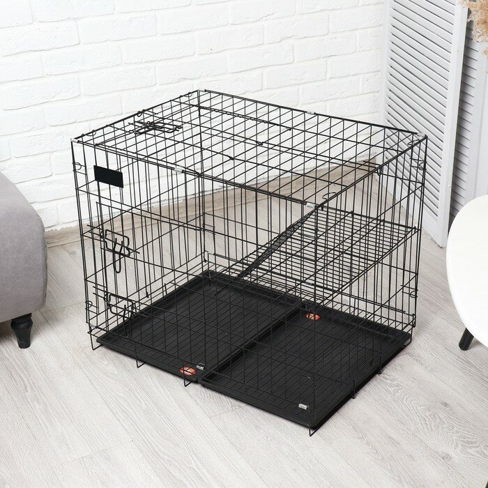 Клетка для собак и кошек, двухъярусная 70 х 50 х 60 см, чёрная - фотография № 3
