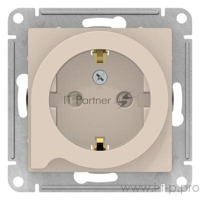 Механизм розетки 1-м СП Atlas Design с заземл. защ. шторки с выталк. 16А беж. SchE ATN000247 ATN0002
