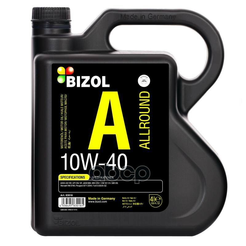 BIZOL Масло Моторное Bizol Allround 10w-40 4l