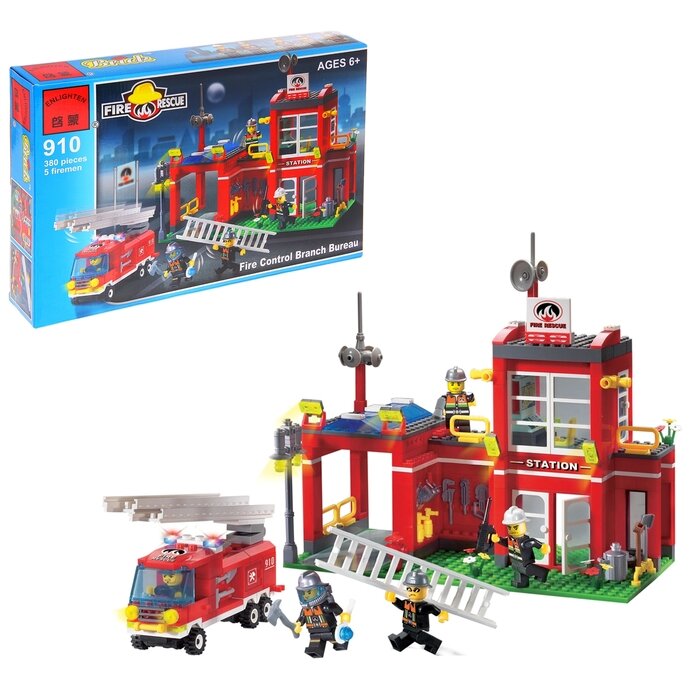 Brick Конструктор «Пожарная станция», 380 деталей и 4 фигурки