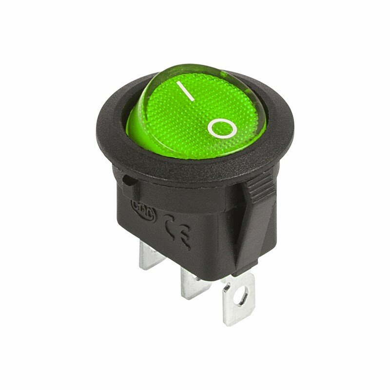 Выключатель клавишный круглый 12V 20А (3с) ON-OFF зеленый с подсветкой REXANT Артикул 36-2588 (10_шт)