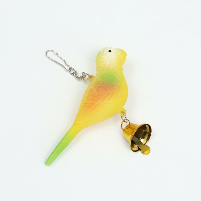 Игрушка для птиц "Птичка" с колокольчиком, 11.9 х 3.4 х 12.5 см, жёлтая - фотография № 1