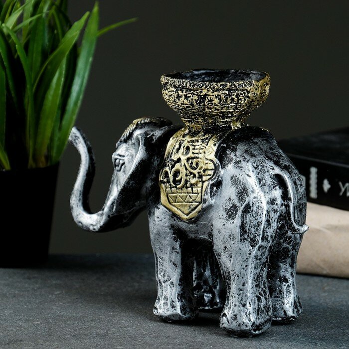 Хорошие сувениры Подсвечник "Слон" серебро 13х19см - фотография № 4