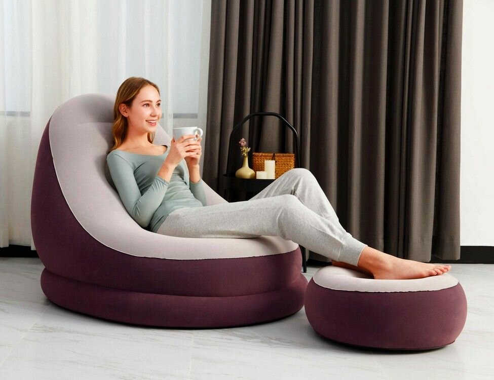 Надувное кресло Comfort Cruiser Inflate-A-Chair, бордовый, 121х100х86 см, с пуфиком 54х54х26 см, BestWay 75053-бордовый