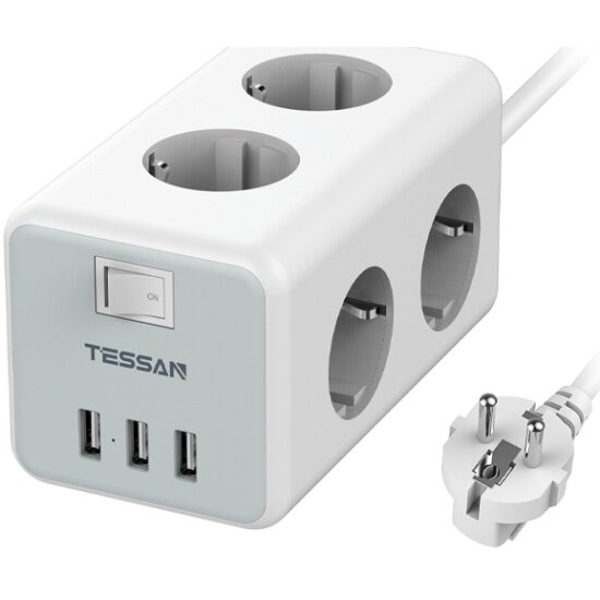 Сетевой фильтр TESSAN TS-306, серый