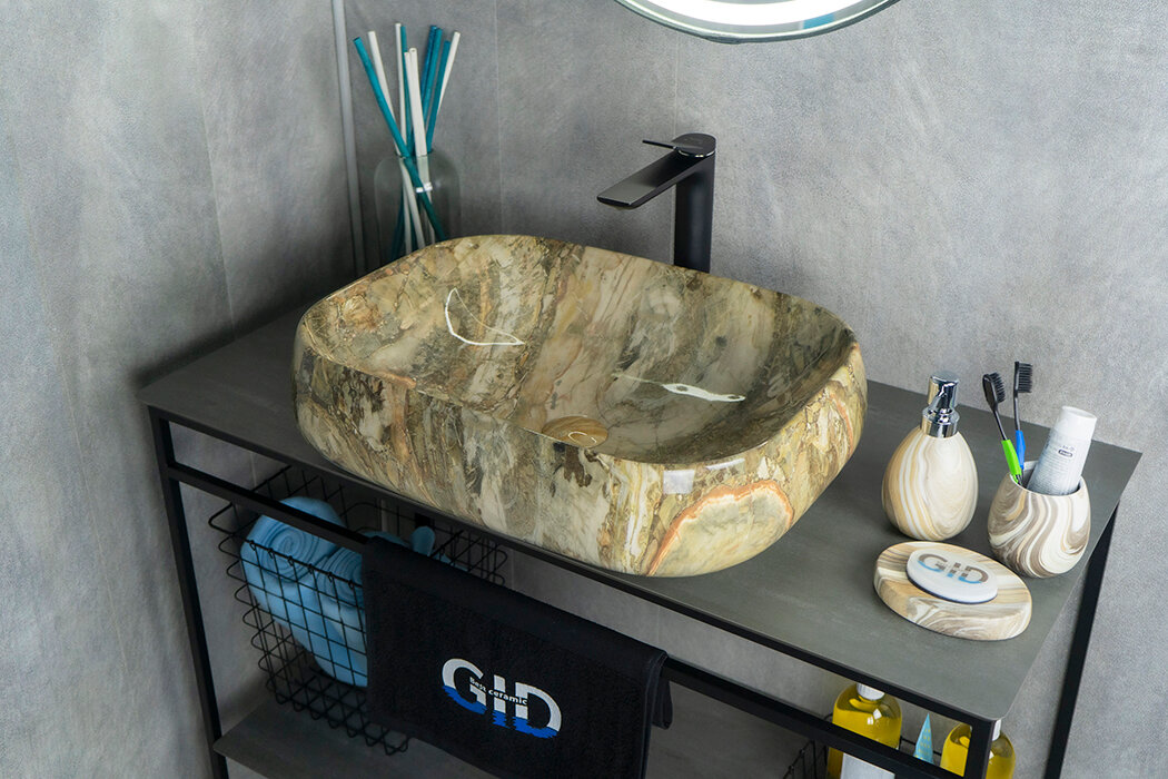 Керамическая раковина Gid Mnc186 с керамическим донным клапаном в цвет раковины и сифоном ORIO A3202