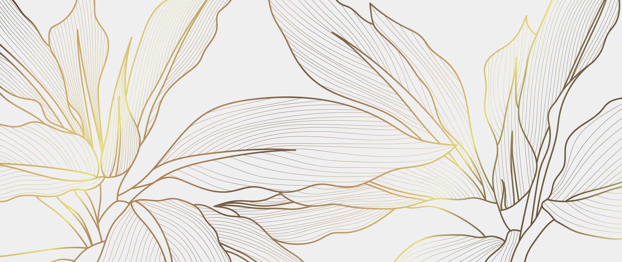 Фотообои Уютная стена "Рисунок листьев на светлом фоне" 640х270 см Виниловые Бесшовные (единым полотном) - фотография № 1