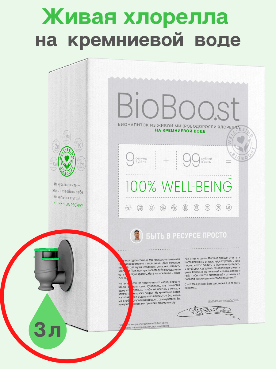 BioBoo. st Детокс напиток из живой водоросли хлорелла на кремниевой воде 3л/для похудения пп веганский кето диета/повышает иммунитет содержит хлорофилл