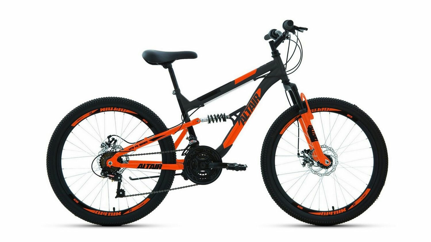 Велосипед ALTAIR MTB FS D 24" (2022) (Велосипед ALTAIR MTB FS 24 D (24" 18 ск. рост. 15") 2022, темно-серый/оранжевый, RBK22AL24054)