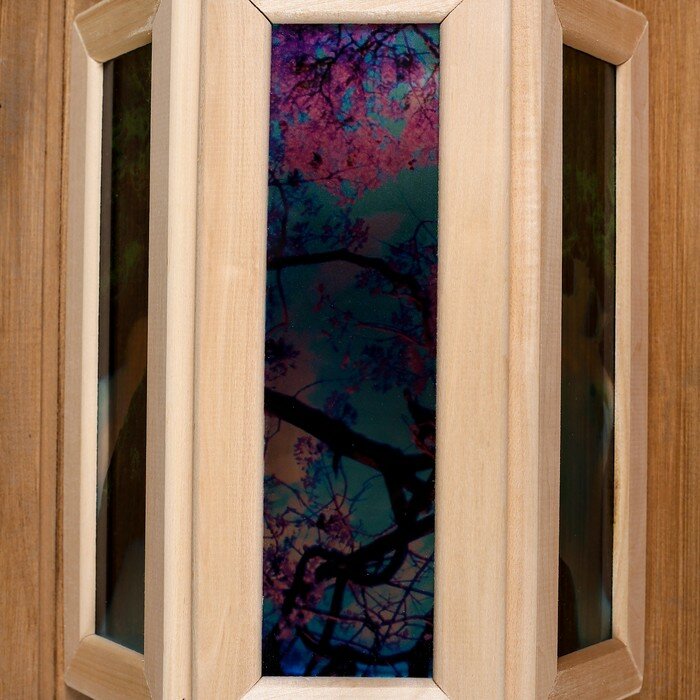Абажур деревянный "Рисунок 1" со вставками из стекла с УФ печатью, малый, 33х29х12см - фотография № 3