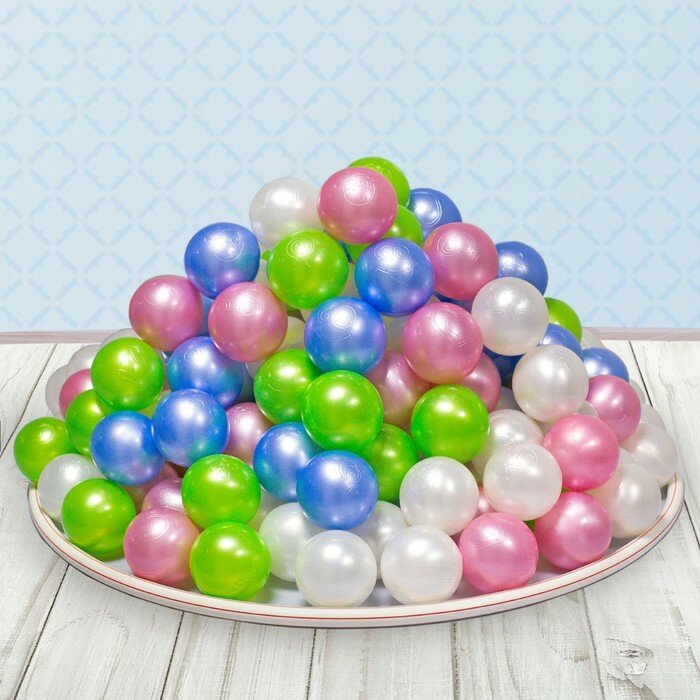 Шарики для сухого бассейна Перламутровые, диаметр шара 7,5 см, набор 50 штук, цвет розовый, голубой, белый, зелёный