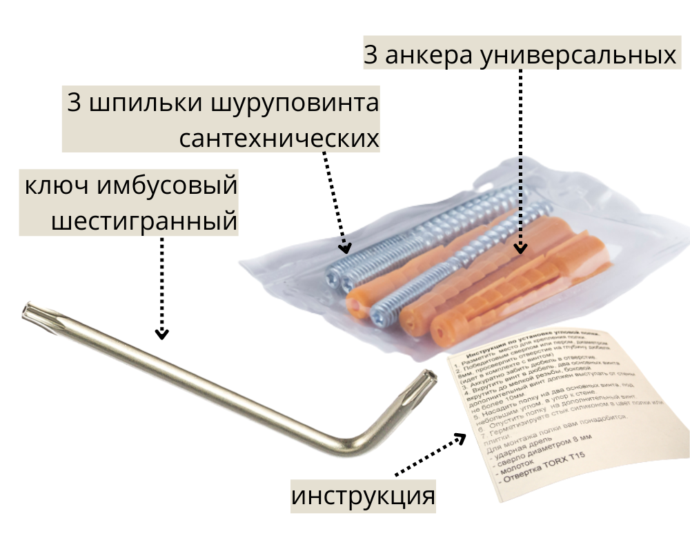 Комплект креплений к угловой полке со скрытым крепежом - фотография № 3