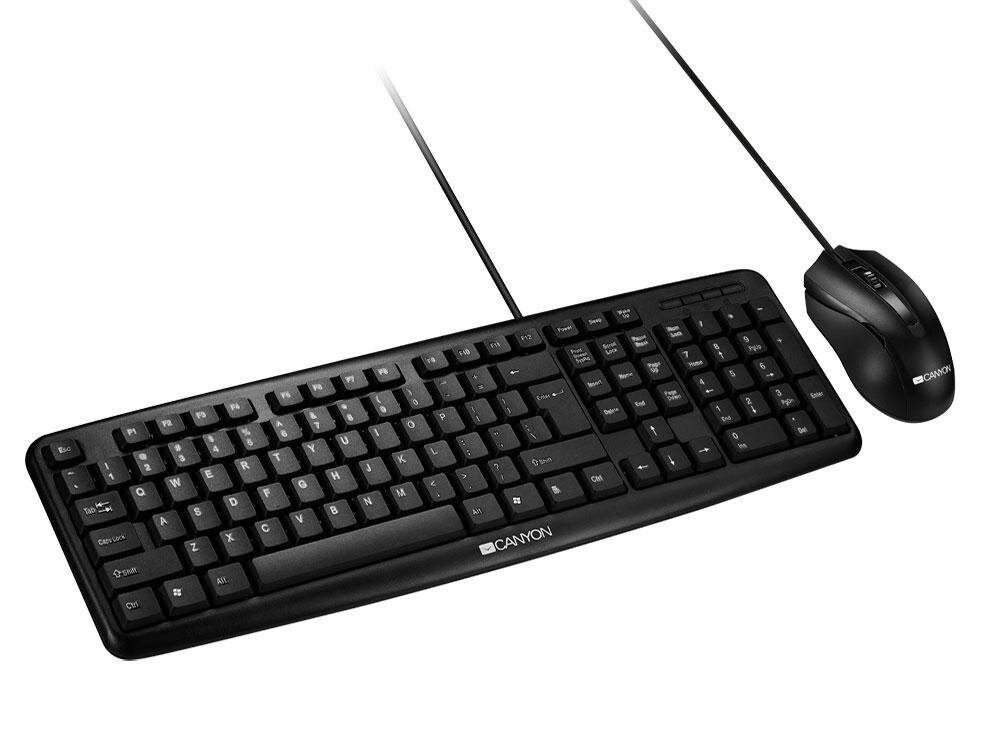 Клавиатура CANYON CNE-CSET1-RU USB standard KB water resistant RU layout bundle with optical 3D wired mice 1000DPI black