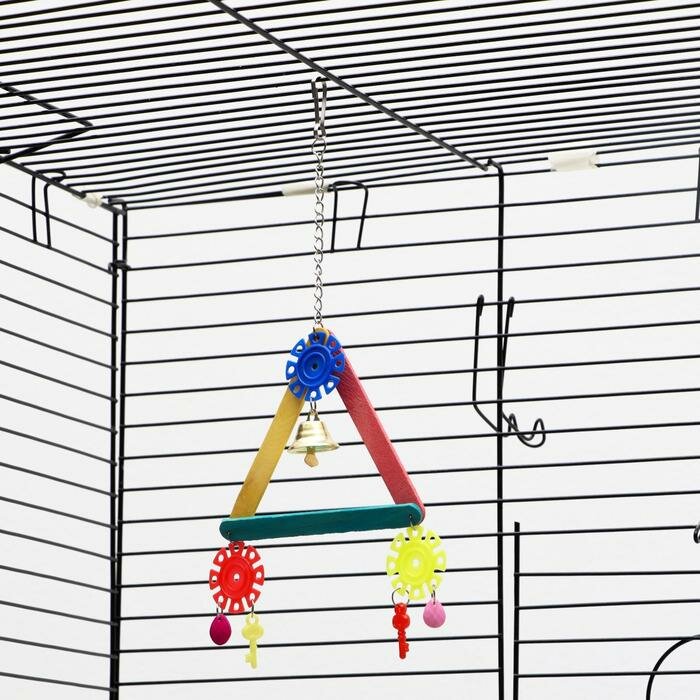 Игрушка для птиц "Разноцветный треугольник", с колокольчиком, микс - фотография № 7