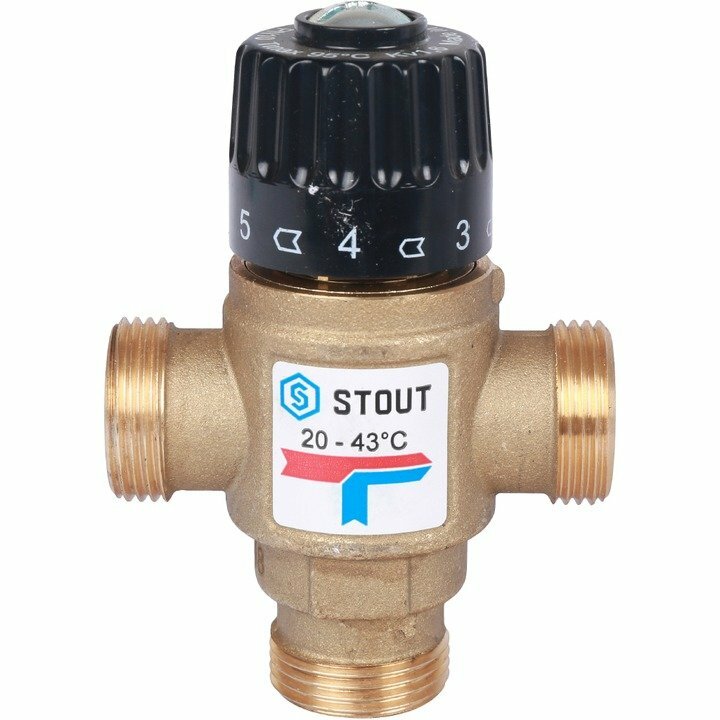 STOUT SVM-0120-164320 STOUT Термостатический смесительный клапан для систем отопления и ГВС 3/4" НР 20-43°С KV 1,6