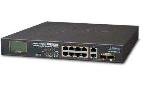 8-Port 10/100TX 802.3at PoE + 2-Port Gigabit TP/SFP combo Desktop Switch with LCD PoE Monitor (120W)