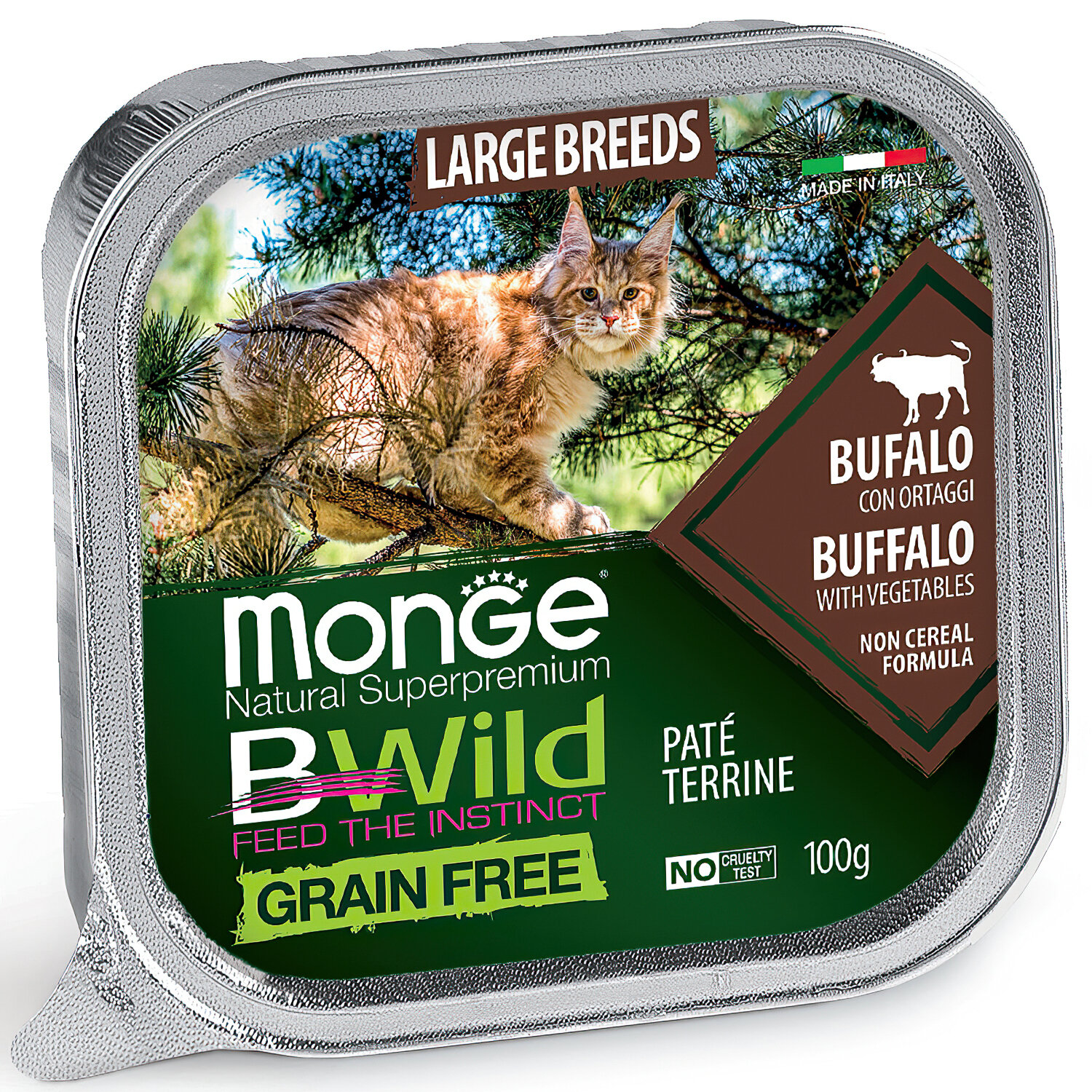 Консервы беззерновые для кошек крупных пород Monge Cat BWild Grain Free, с буйволом и овощами 100 г