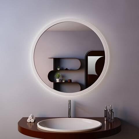 Настенное круглое зеркало с контурной подсветкой и подогревом диаметром 70 см