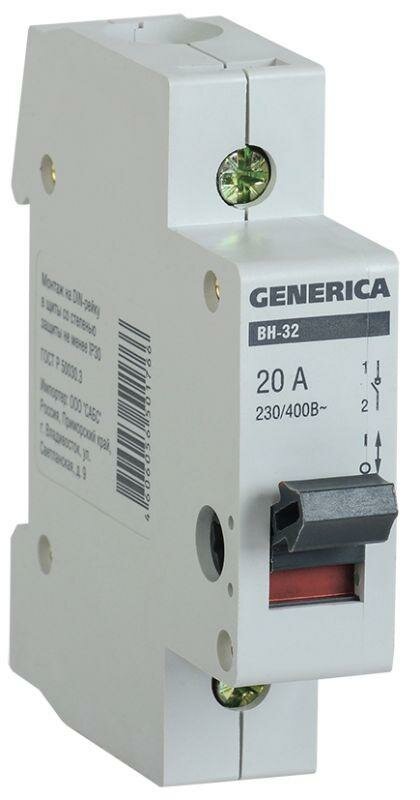 фото Выключатель нагрузки (мини-рубильник) 1п ВН-32 20А GENERICA MNV15-1-020