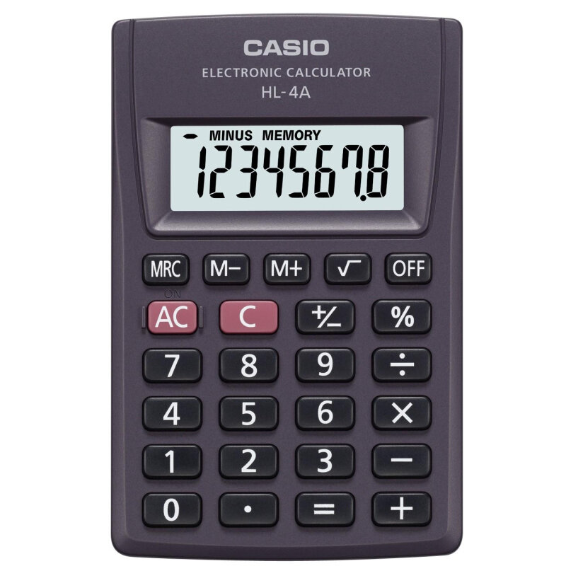 Калькулятор карманный Casio HL-4А 8 разряд, крупн. диспл. батарей