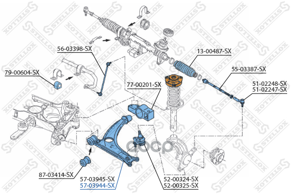 57-03944-Sx_рычаг Правый С Шаровой Опорой! Vw Tiguan 1,4/2,0 Tsi/2,0 Tdi 07> Stellox арт. 57-03944-SX