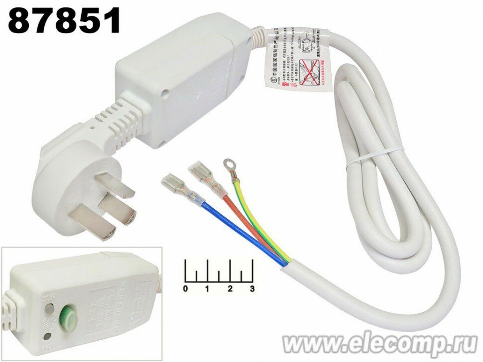 Шнур электрический с землей + УЗО 16A/10мA 1.2м (вилка угловая) Австралия