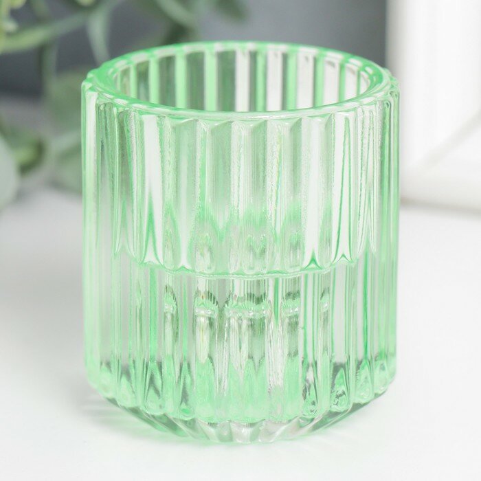 Подсвечник стекло на 1 свечу "Долли" d-2,5 см, 4 см салатовый 6х5х5 см - фотография № 2