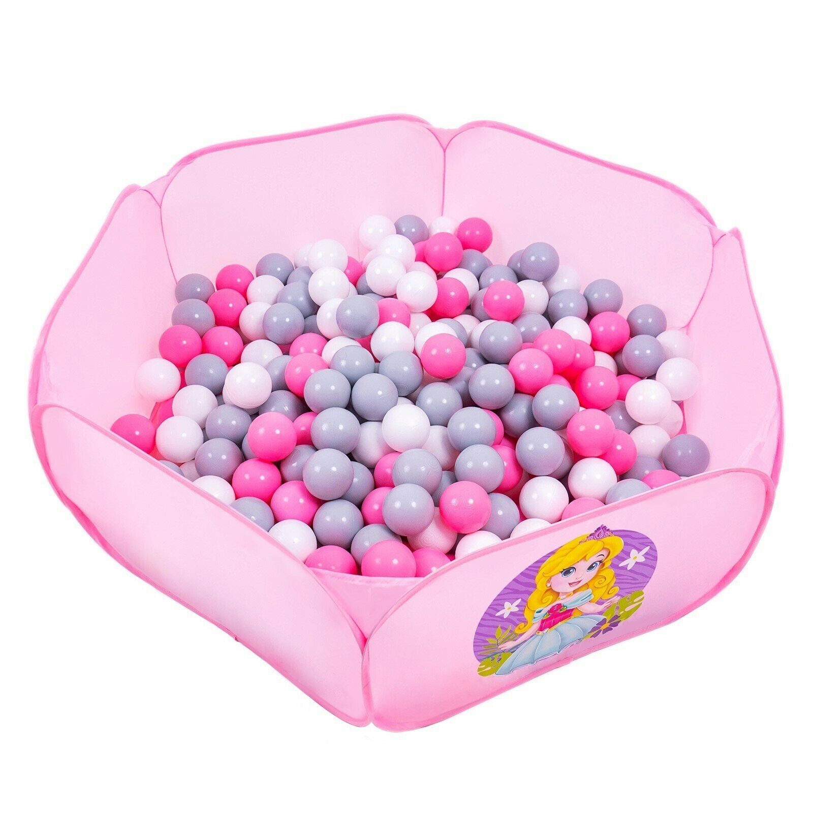 Шарики для сухого бассейна с рисунком Розовые, диаметр шара 7,5 см, набор 150 штук, цвет розовый, белый, серый