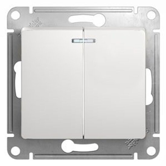 Выключатель SCHNEIDER ELECTRIC 2-клавишный с подсветкой, сх.5а, 10АХ SE Glossa Бел