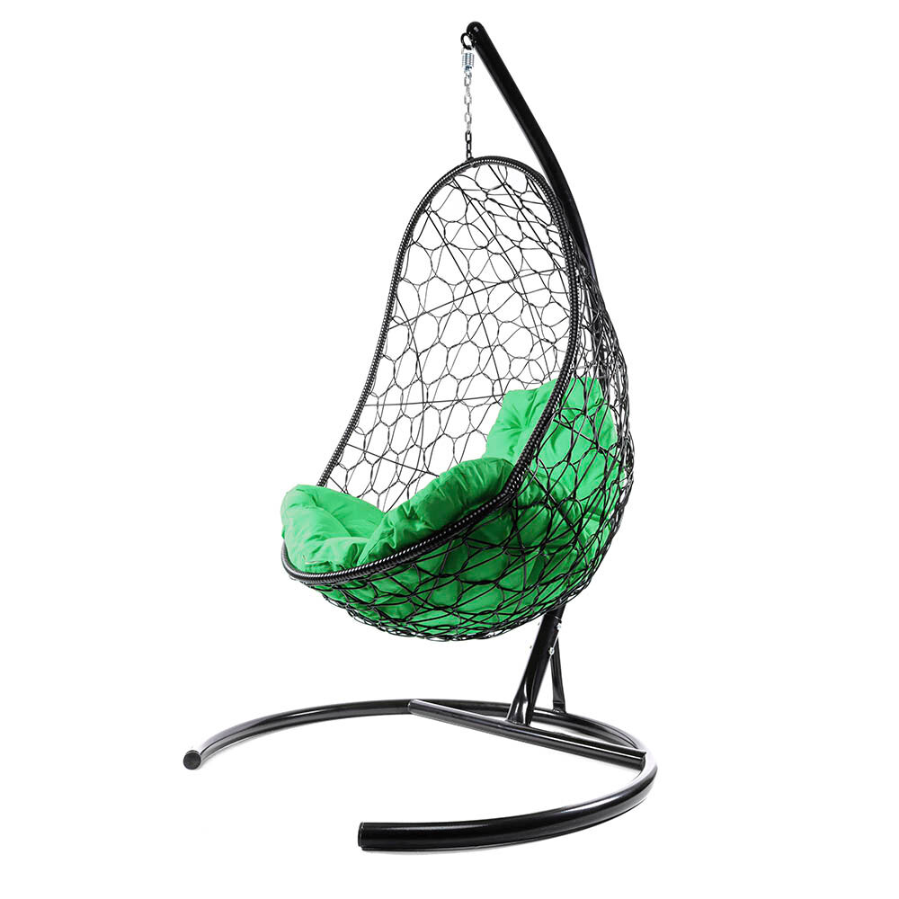 Подвесное кресло из ротанга "Овал" черное с зеленой подушкой 830х700х1190 M-Group - фотография № 2