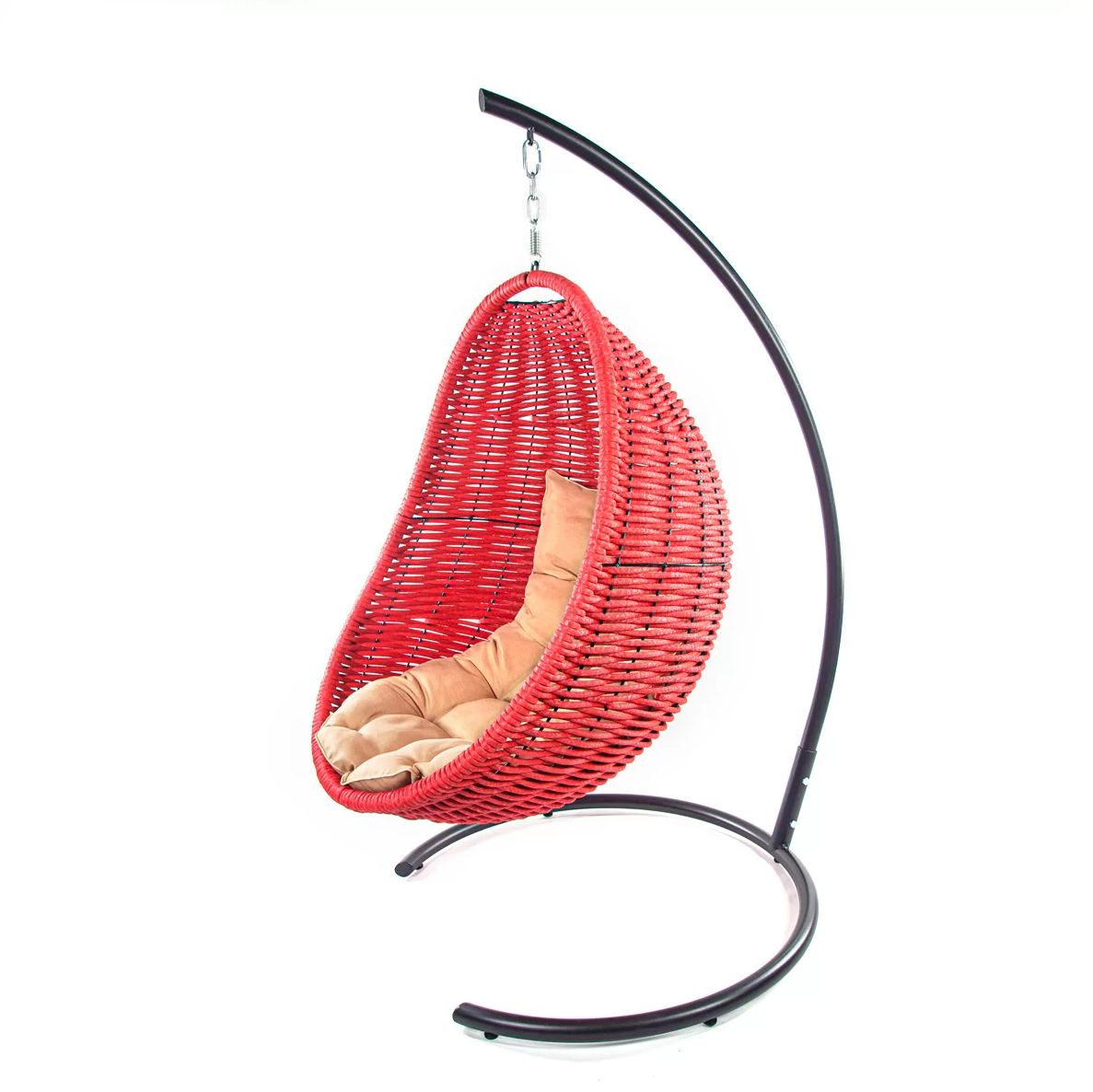 Подвесное плетеное кресло кокон красное (под заказ) для садового участка, загородной террасы или бизнеса на улице - фотография № 1