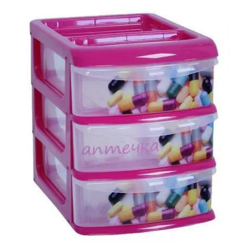 Контейнер органайзер универсальный ланч бокс для хранения продуктов, вещей и игрушек деко аптечка малый IDEA М 2773 (3 секции) розовая