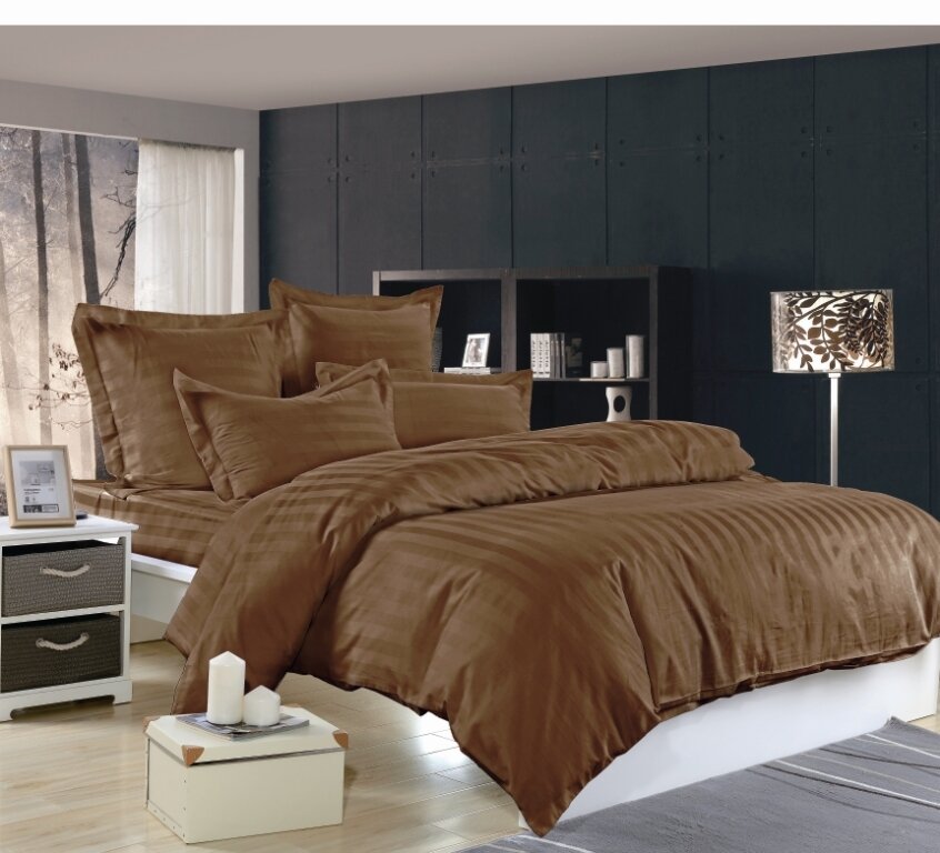 Постельное белье Вальтери OD-48, 2-спальное, страйп-сатин, 50x70 и 70x70, коричневое