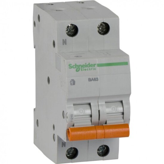 Автоматический выключатель SCHNEIDER ELECTRIC 2p (1P+N) C 25А 4.5кА BA63 домовой 11215