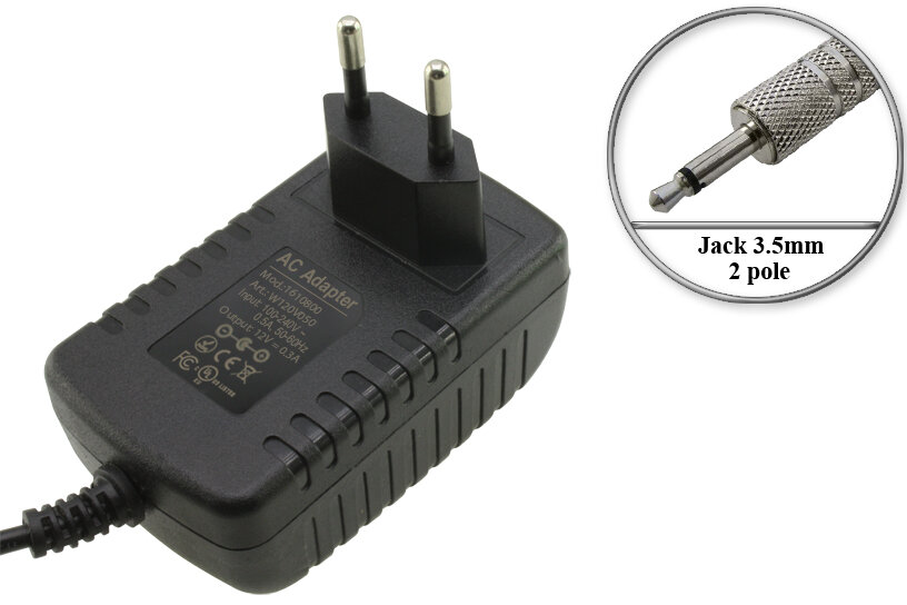Адаптер (блок) питания 12V, 0.3A - 0.5A, Jack 3.5mm 2 контакта (1610800, AD-1230, JRA-1210, PN-1230), для металлодетектора Garrett Super Scanner и др.
