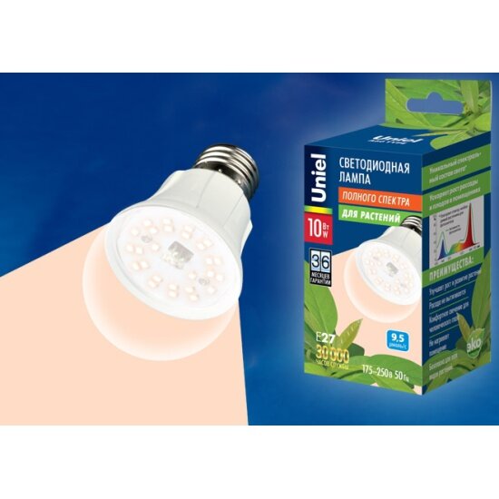 Лампа светодиодная для растений Uniel PLP01WH UL-00001820 E27 A60