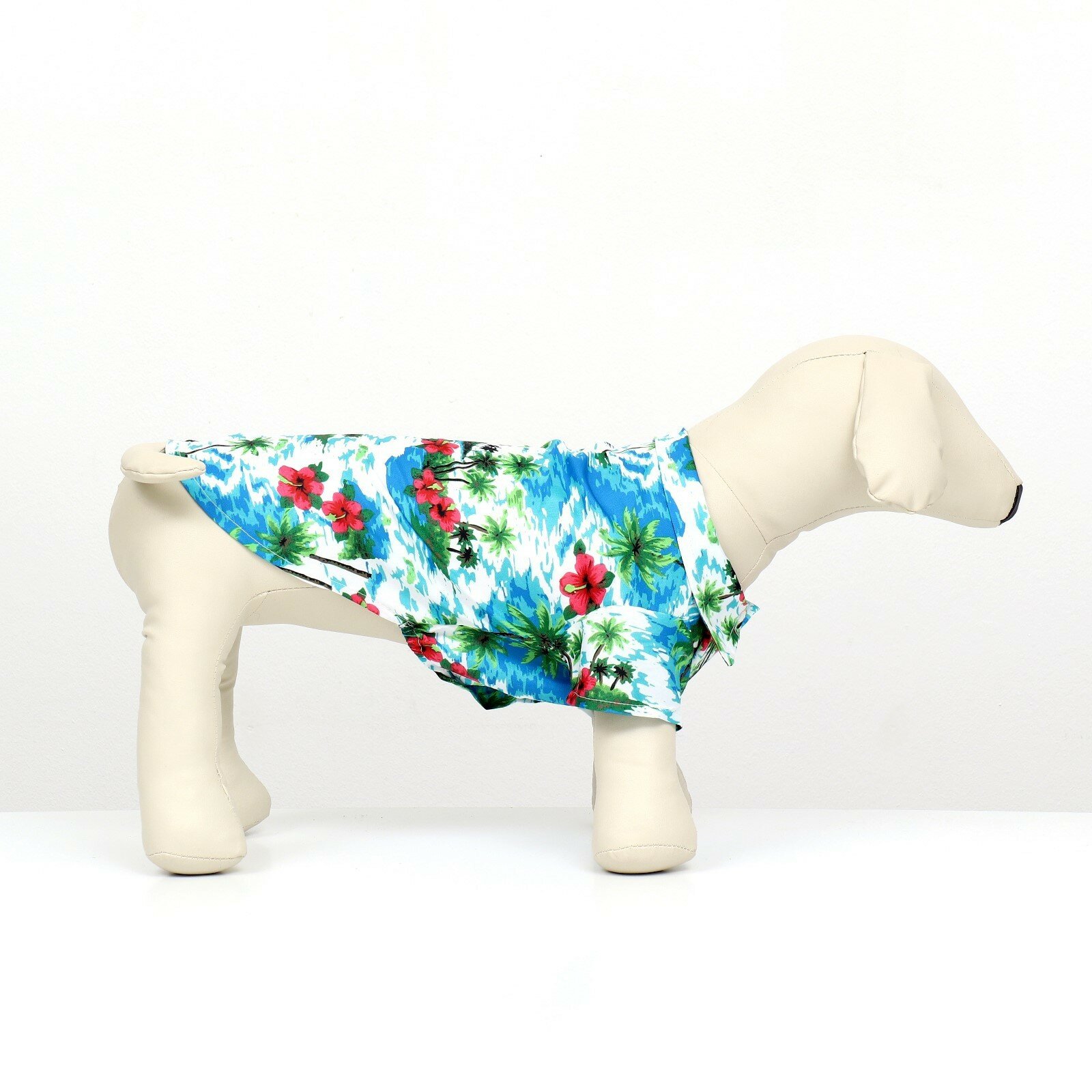 Рубашка для собак "Тропики", L (ДС 28, ОГ 36, ОШ 26 см), голубая - фотография № 2