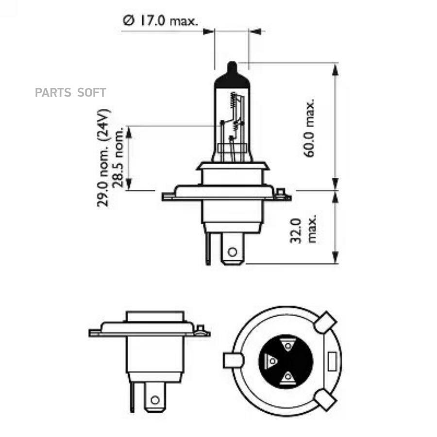 PHILIPS 12569RAC1 Лампа 12V H4 100/90W PHILIPS 1 шт. картон 12569RAC1