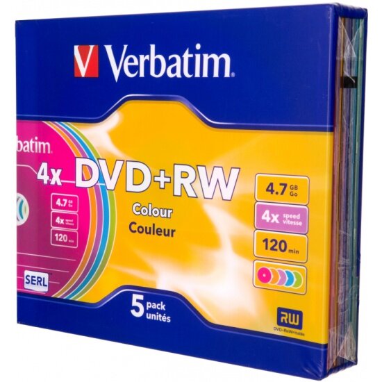 Диск Verbatim 43297 DVD+RW 4, 7 GB 4x SL/5 Color