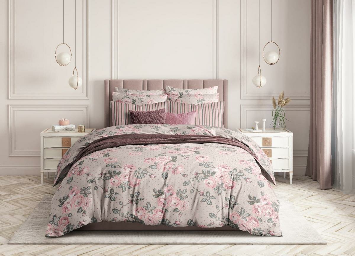 Поплин ЗефирТекс Постельное белье Valley of roses, поплин, цветы, розовый (2 спальный Макси с нав. 70х70 см,) - фотография № 1