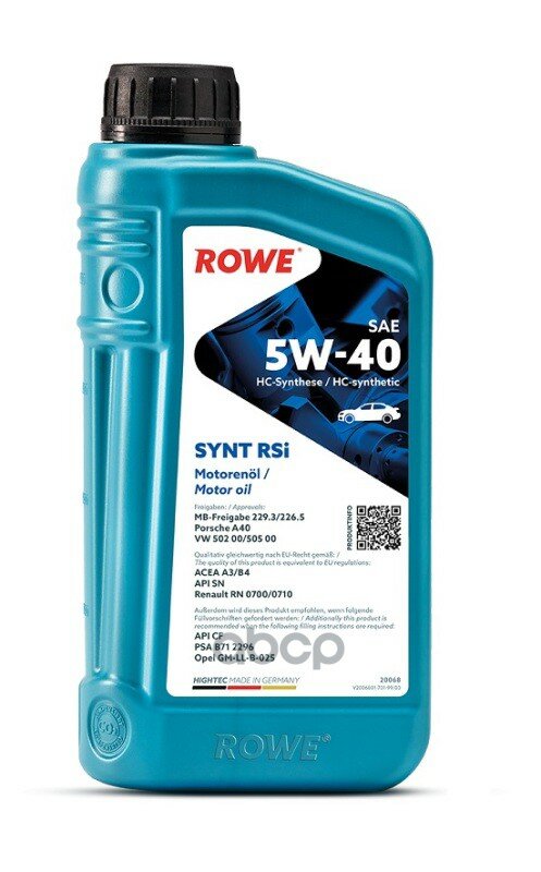 ROWE Rowe Hightec Synt Rsi Sae 5w-40 (1) Acea A3/B4, Api Sn/Cf Rn 0700/0710 Vw 502 00/505 00