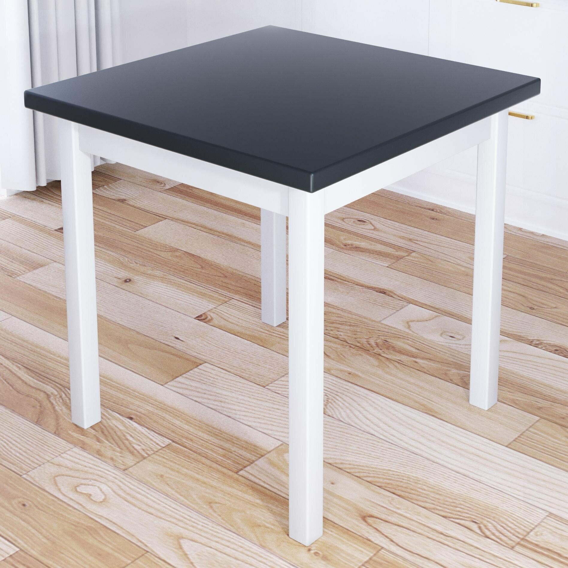 Стол кухонный Классика с квадратной столешницей цвета антрацит из массива сосны 40 мм и белыми ножками, 75х75х75 см - фотография № 1