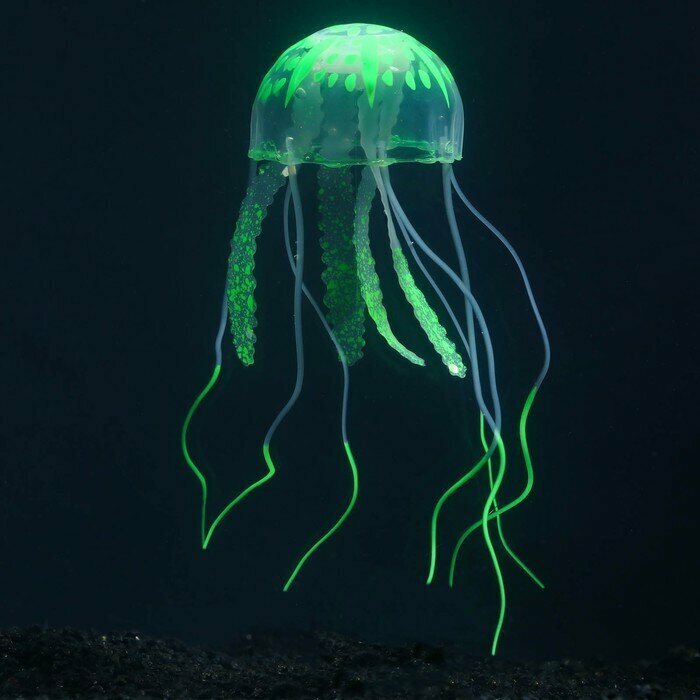 Декор для аквариума "Медуза" силиконовая, с неоновым эффектом, 5 х 5 х 15 см, зелёная - фотография № 6