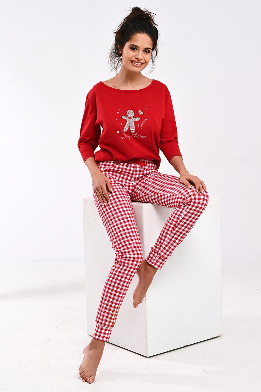 Пижама женская SENSIS Christmas Cookie, лонгслив и брюки, красный (Размер: M) - фотография № 1