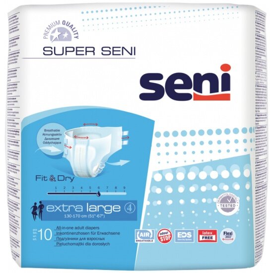 Подгузники для взрослых SENI Super (Сени Супер), Extra Large, 10 шт.