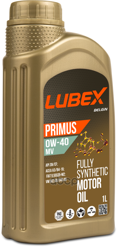LUBEX Масло Моторное Primus Mv 0w-40 Cf/Sn A3/B4 (1л)