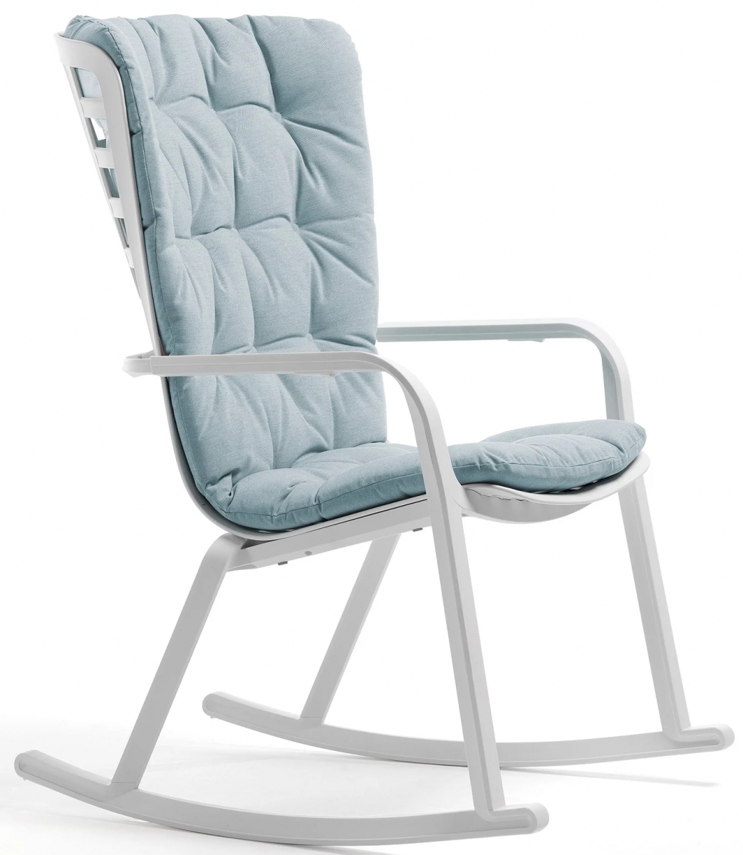 Пластиковое кресло-качалка с подушкой Nardi Folio, белый, голубой