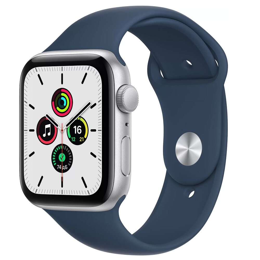 Часы Apple Watch Series SE GPS 44mm Aluminum Case with Sport Band (MKQ43) (Silver Aluminum Case with Abyss Blue Sport Band)
